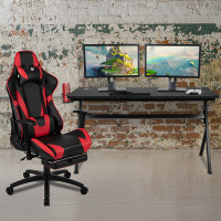 Flash Furniture BLN-X30D1904L-RD-GG Gaming Desk and Red Footrest Reclining Gaming Chair Set - Cup Holder/Headphone Hook/Removable Mouse Pad Top/Wire Management